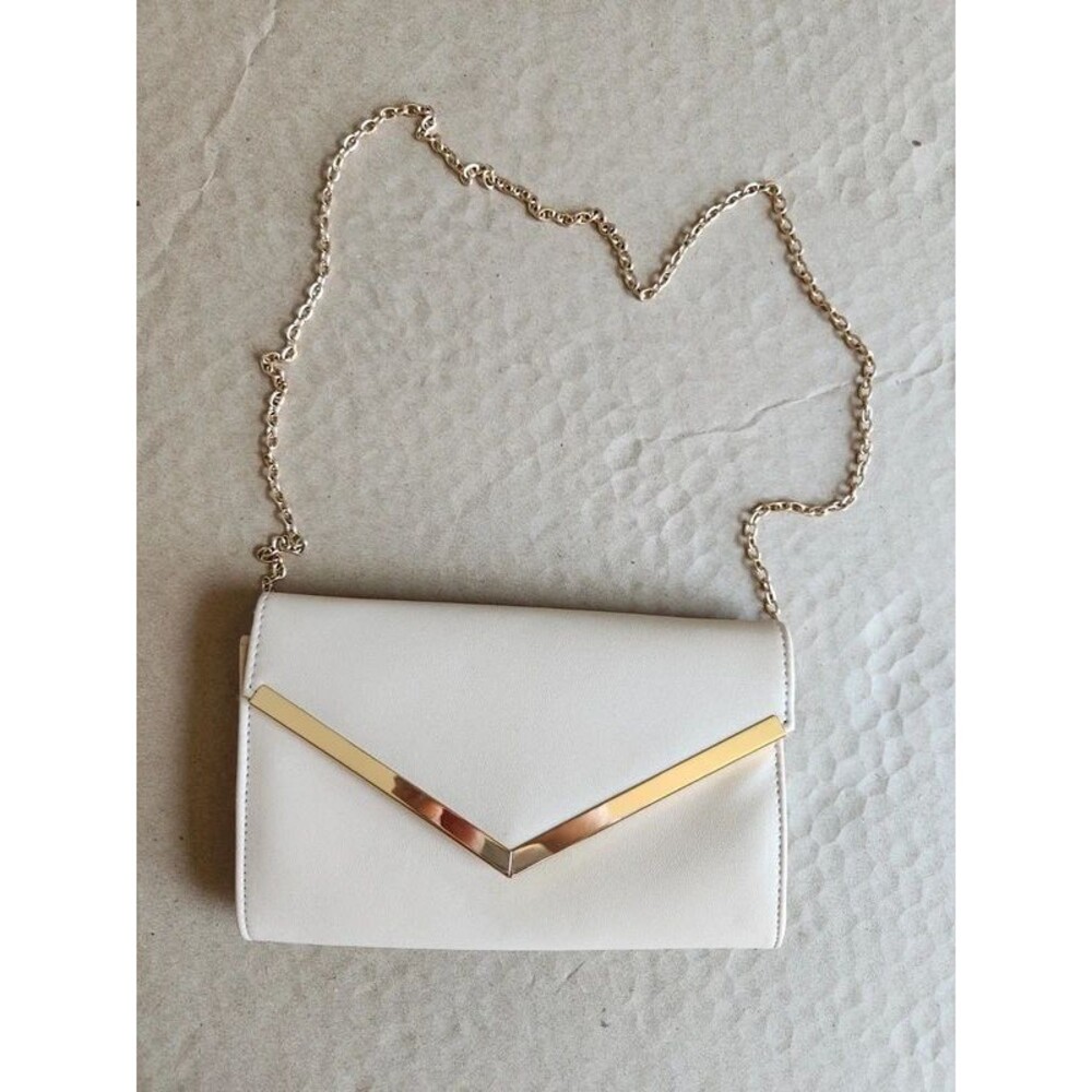 Beige with gold trim chain purse